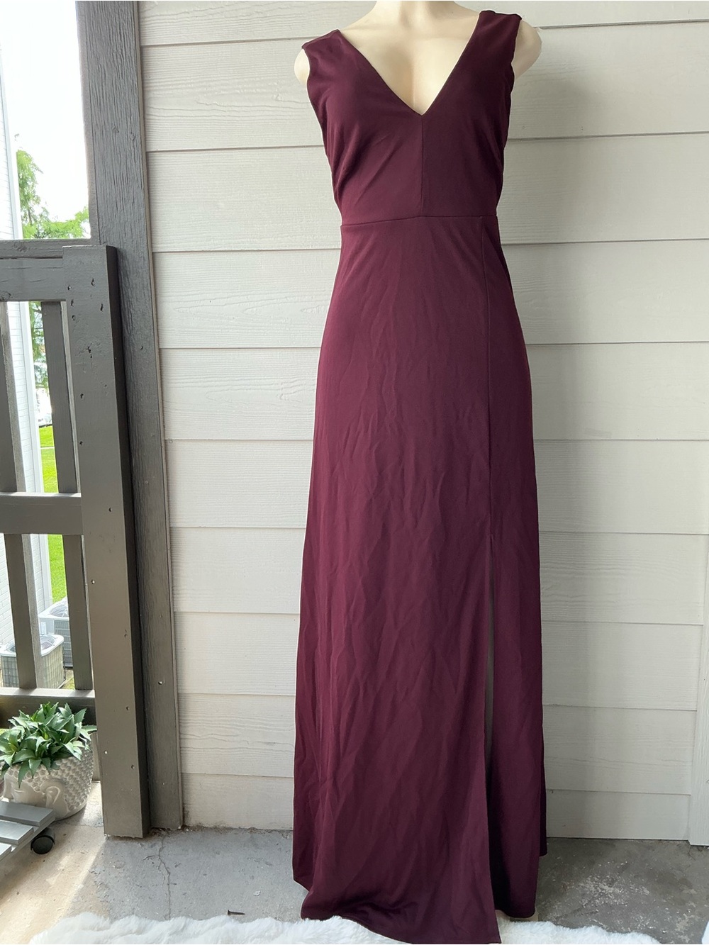 Birdy Grey Burgundy V-Neck Sleeveless Prom Gown with Side Slit - Picture 7 of 11
